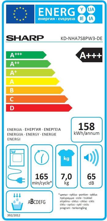 Etichetta energetica Sharp KD-NHA7S8PW3-DE (7 kg, A destra)