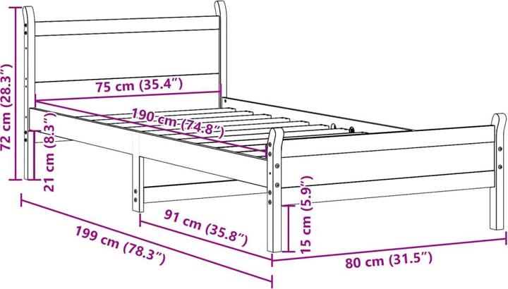 Produktbild vidaXL Bettgestell (75 x 190 cm)