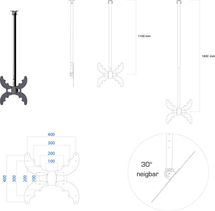 Image du produit VCM Support TV universel pour plafond B-DX400 (Plafond, 180", 40 kg)