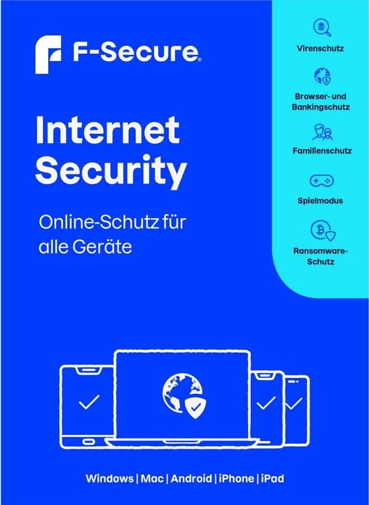 Image du produit F-Secure Internet Security pour tous les appareils (anciennement SAFE) 1 an/1 appareil Télécharger (1 Utilisateur, 1 Périphériques/Utilisateurs, 12 mois)