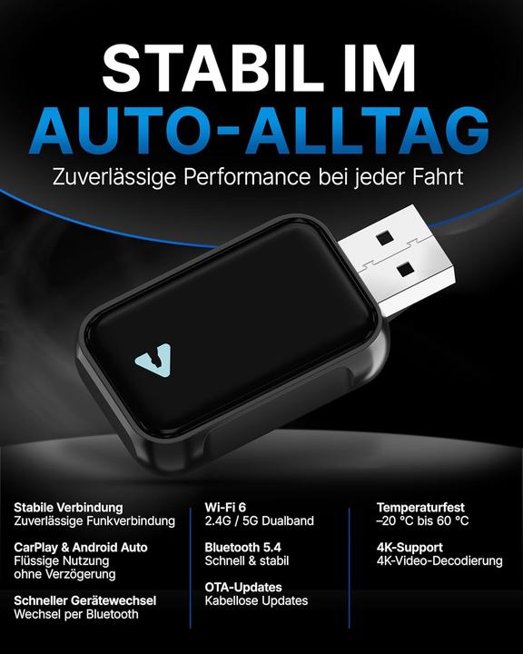 Produktbild Lymaro Auto-Nachrüstadapter für kabelloses CarPlay & Android Auto