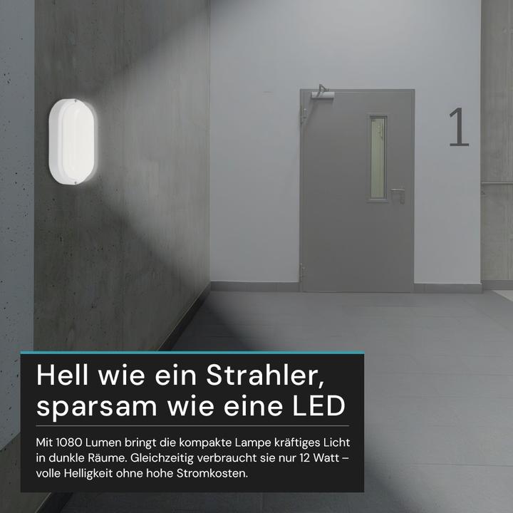 Actual product image Luxula LED-Kellerleuchte, 12W, EEK: F, 1080lm, CCT, IP54, weiss (1080 lm)
