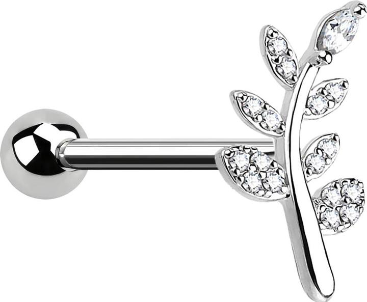 Image du produit Star Piercing Micro Barbell silber Blatt mit Kristall (Acier chirurgical 316L, Laiton)