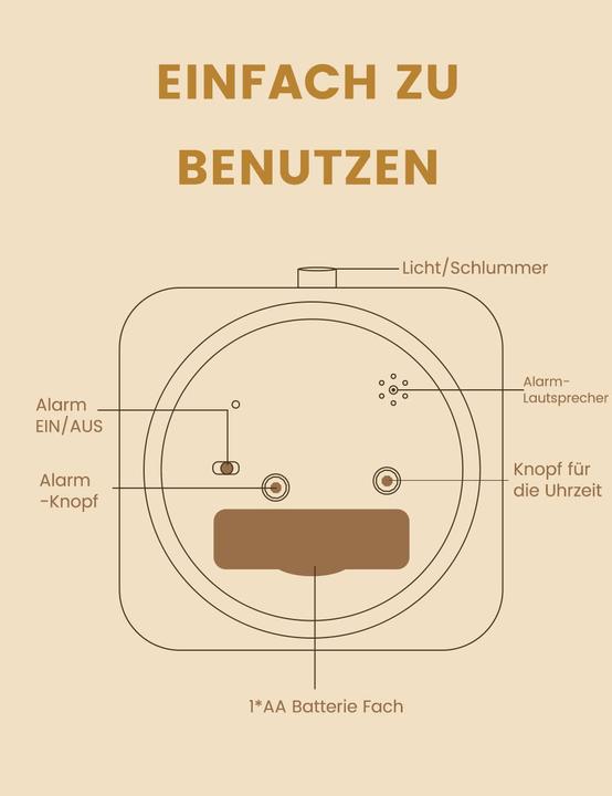 Produktbild Alopini Analoger Wecker, Kein Ticken, Wecker mit Schlummerfunktion, Nachttischuhr mit Nachtlicht