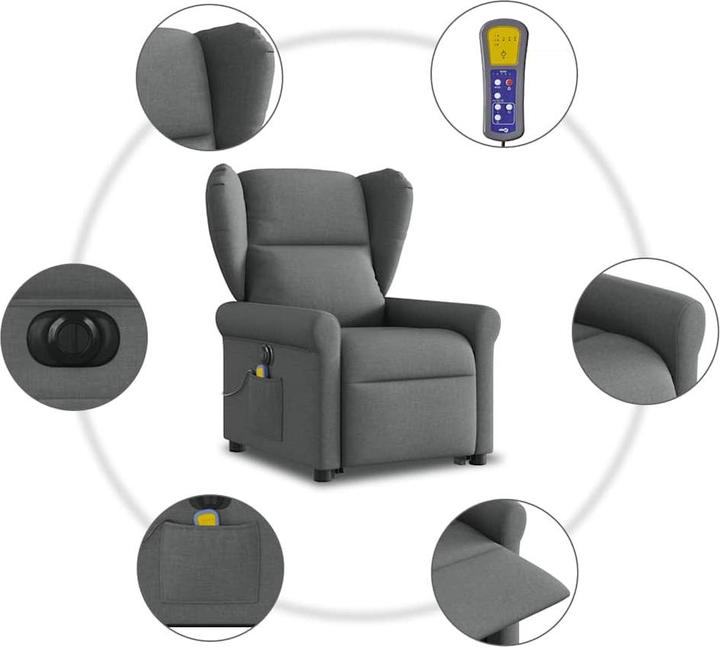 Image du produit vidaXL Fauteuil de massage électrique avec fonction releveur Gris foncé Tissu
