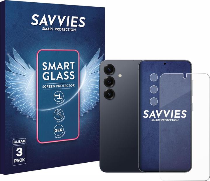 Actual product image Savvies 3x Smart Glass - 9H Hybrid Glass Screen Protector for Samsung Galaxy S25 (Front+Camera) (3 pcs., Samsung Galaxy S25)
