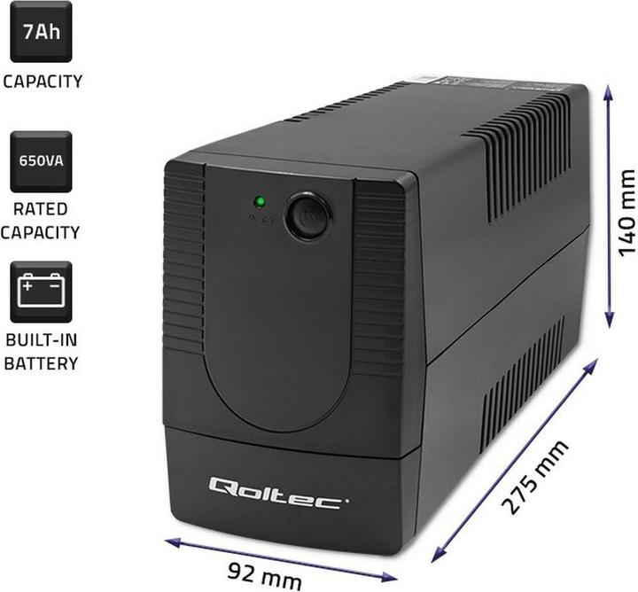 Image du produit Qoltec Zasilacz awaryjny UPS | Monolith | 650VA | 360W (650 VA, 360 W, Line-interactive Onduleur)