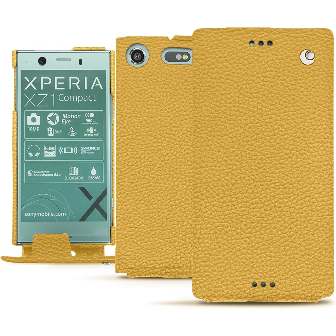 Noreve Lederschutzhülle vertikal (Sony Xperia XZ1 Compact), Smartphone Hülle, Orange