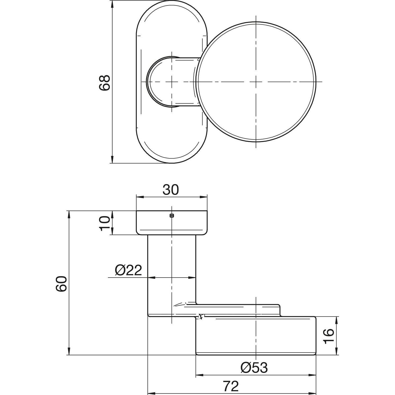 Thumbnail - Ogro, Türgriff + Fenstergriff, Türknopf RENOVI 3020 AO FS, Rosette 30x68x10,Knopf versetzt,Edelstahl matt (Türknopf)
