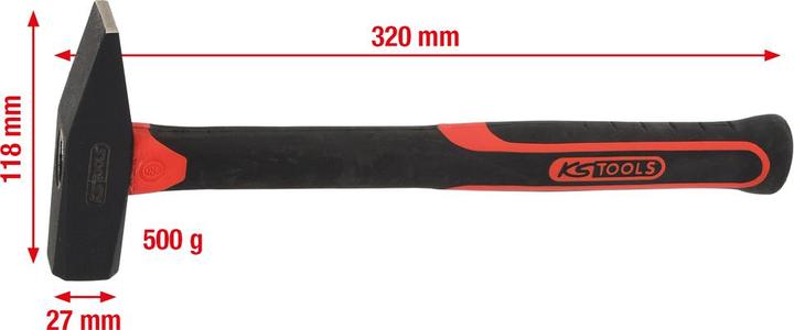Actual product image KS Tools Werkzeuge-Maschinen GmbH Metalworker's hammer with fibreglass handle, 500g, on hanger (500 g)