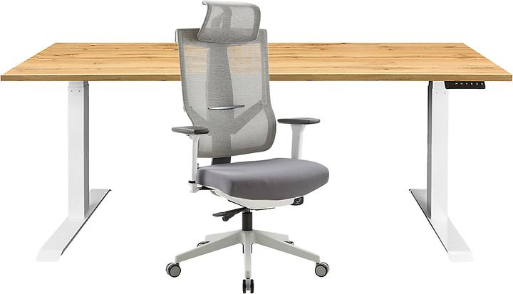 Produktbild Novigami Büro Set | Höhenverstellbarer Schreibtisch Ototo | Eiche | Breite 180 cm | Inkl. Bürostuhl Kalik...