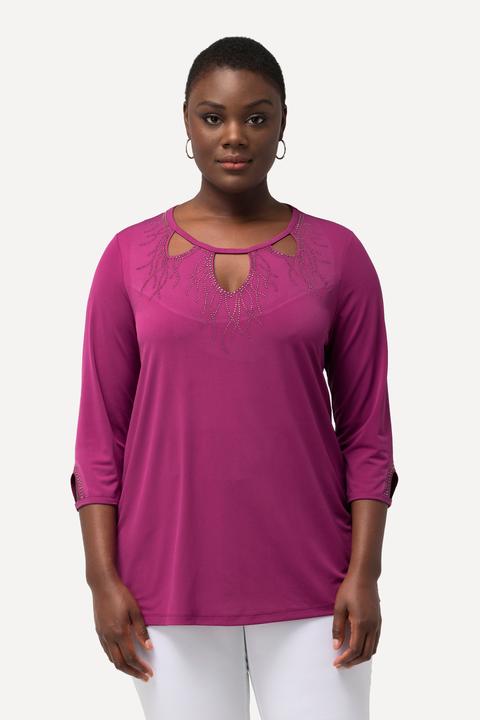 Immagine prodotto Ulla Popken Maglia con taglio svasato, applicazioni, aperture, scollo a girocollo e maniche a 3/4 (50, 52)
