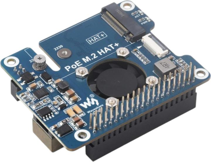 Actual product image WaveShare PCIe to M.2 SSD HAT+ with PoE for Raspberry Pi 5