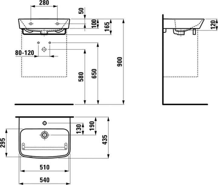 Produktbild Laufen MODERNA R Waschtisch 54x43,5x16,5cm, ohne Hahnloch, weiss (165 mm, 540 mm)