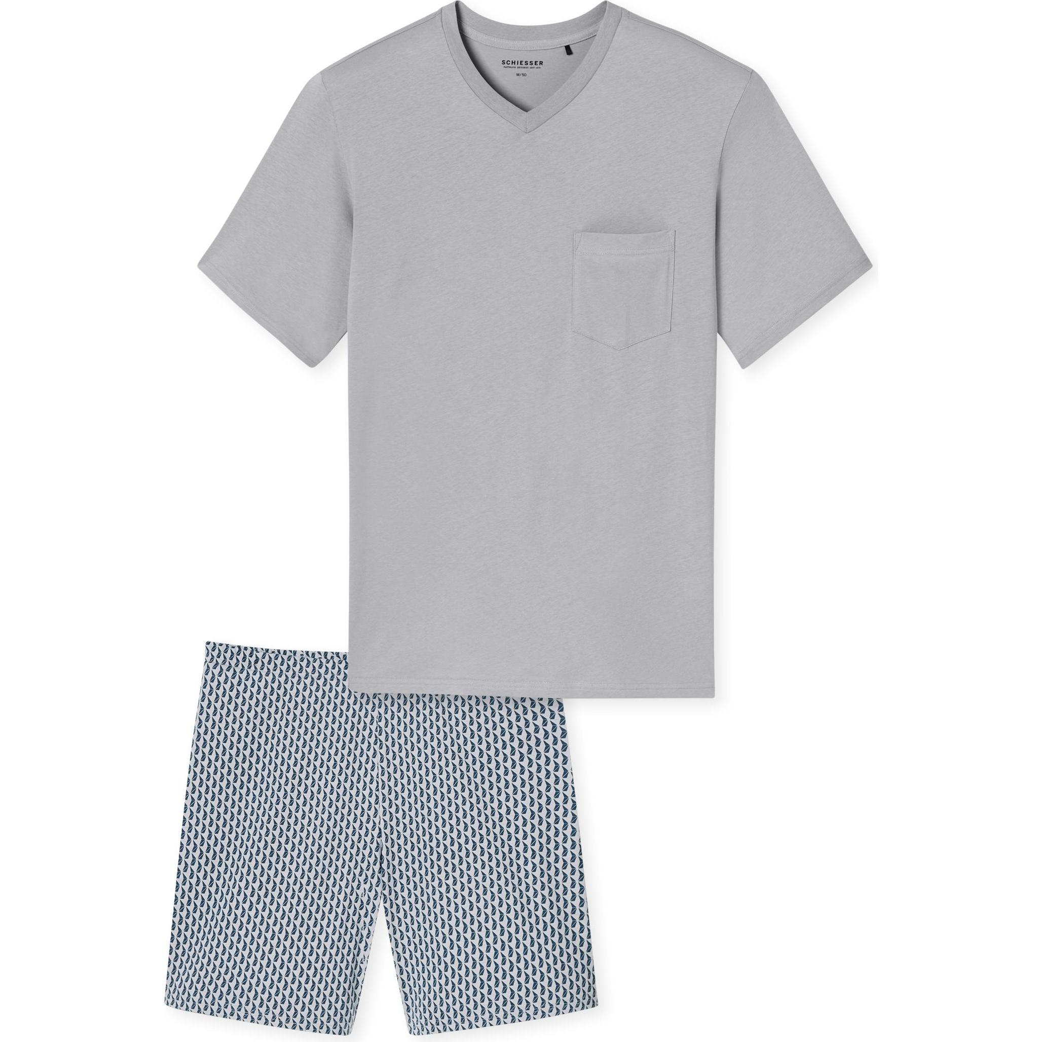 Schiesser, Herren, Pyjama, Pyjama Comfort Essentials, Grau, (52)