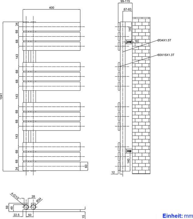 Actual product image Emke Bathroom Radiator Towel Rail Adjustable Temperature Control 100x40cm White 456W