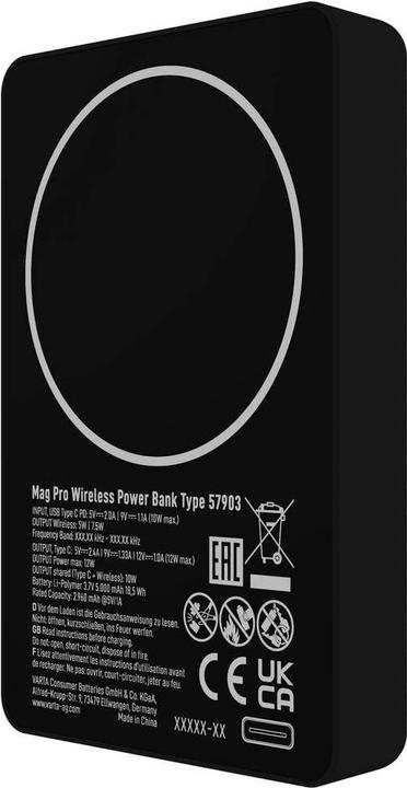 Productafbeelding Varta 57903 Powerbank 5000 mAh Magsafe, Qi Wireless Charging LiPo Schwarz Statu (5000 mAh)