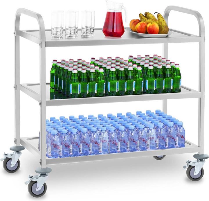 Image du produit Royal Catering Chariot de service en acier - 3 plateaux - 150 kg max. - 2 freins