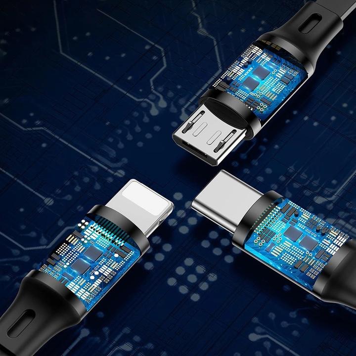 Productafbeelding Baseus Golden Loop Drie-in-één Elastische Datakabel USB voor M+L+T 3,5A 1,2m Zwart (1.20 m, USB 3.2 Gen 1)