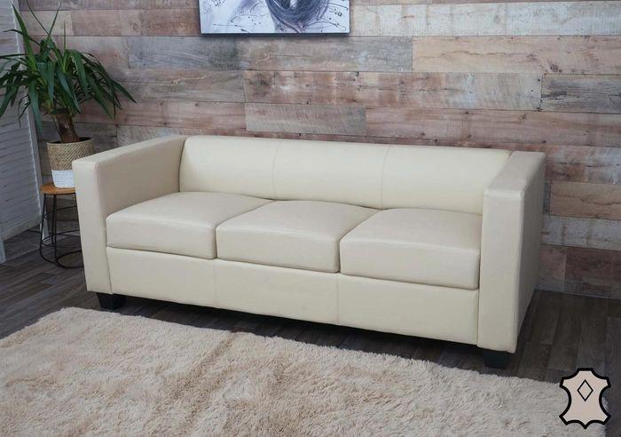 Immagine prodotto Mendler Divano a 3 posti Divano Loungesofa Lille - pelle, crema (3 posti)