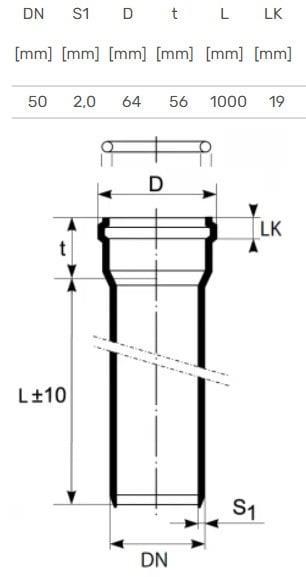 Actual product image Magnaplast PIPE INTERNAL D50 1.0M 2.0MM PP ULTRA