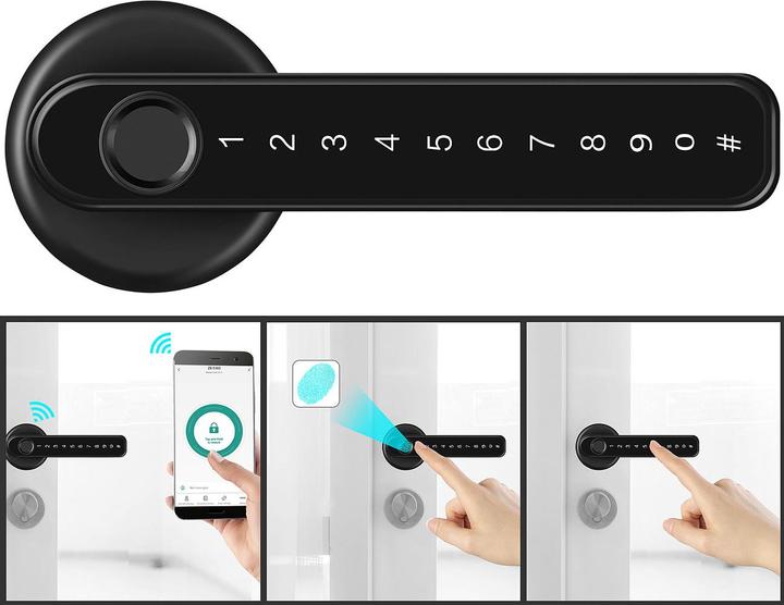 Produktbild VisorTech Türbeschläge mit Fingerabdruck-Scanner, PIN & App, 3er Set (Türgriff)