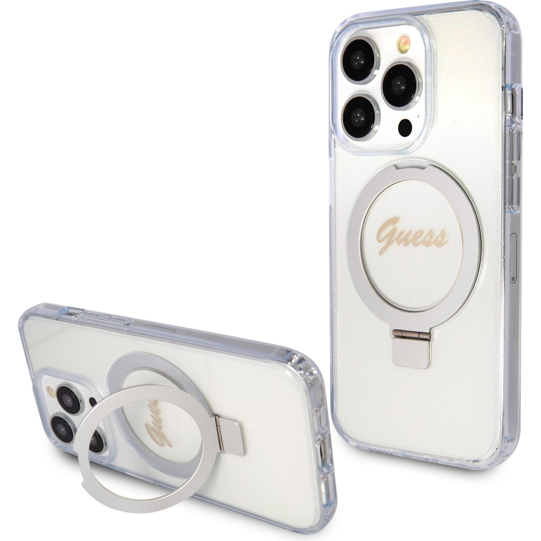 Guess GUHMP15XHRSGSD iPhone 15 Pro Max 6.7" przezroczysty/transparent hardcase Ring Stand Script Gli (Apple iPhone 15 Pr...