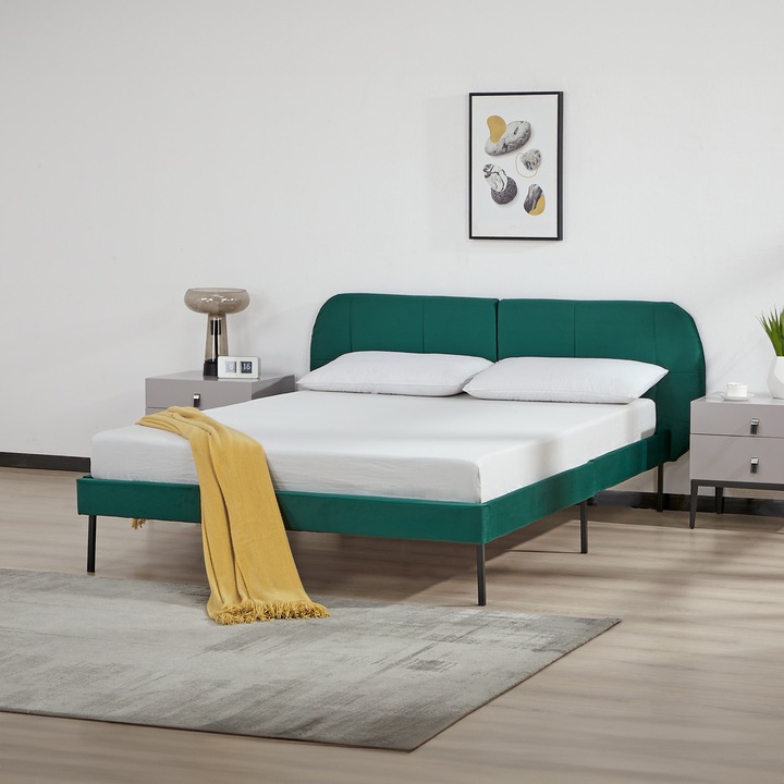 Immagine prodotto En.Casa Letto imbottito Porvoo in velluto 140x200 cm verde scuro (140 x 200 cm)