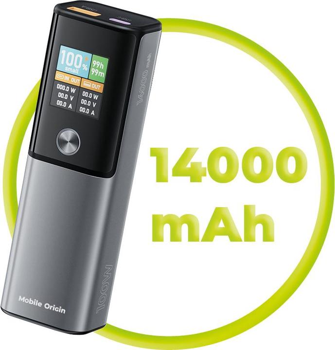 Image du produit Mobile Origin Banque d'alimentation 100W PD 14000mAh Display PowerBank PB12 - USB-C + USB-A (14000 mAh, 100 W)