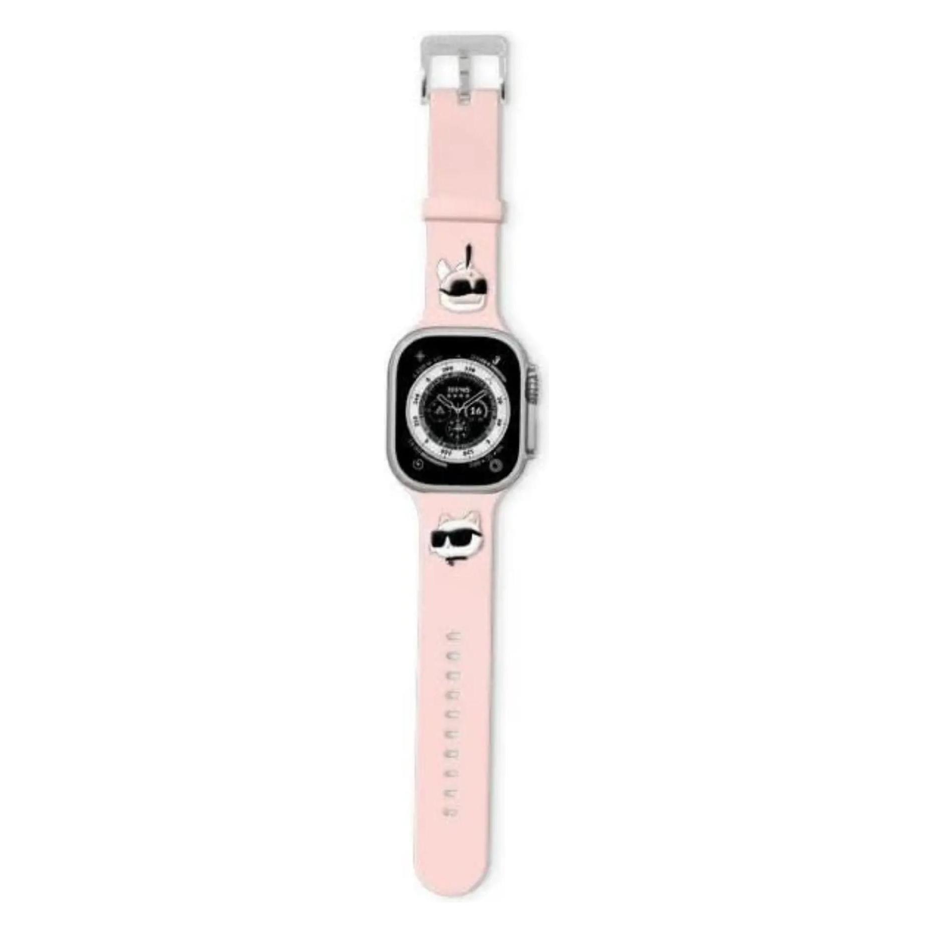 Karl Lagerfeld Pasek Klawmslkcnp Apple Watch 38/40/41mm Różowy/pink Strap 3D Rubber Karl&Choupette H (Edelstahl, Silikon), Uhrenarmband, Rosa