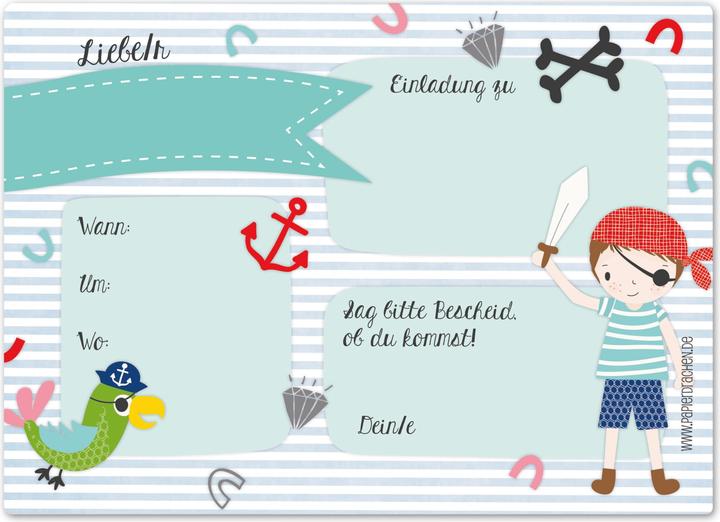 Produktbild Papierdrachen 12 Einladungskarten zum Geburtstag – Pirat (12 Stk.)