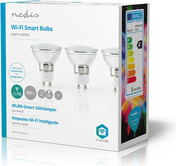Image du produit Nedis Ampoule LED SmartLife | Wi-Fi | GU10 | 330 lm | 5 W | Blanc chaud | 2700 K | Classe énergétique : A+ (GU10, 330 lm, 3 x)