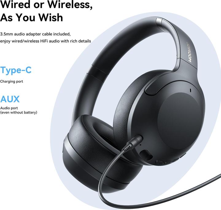 Actual product image Joyroom J-Head Series JR-JH2 Hybrid ANC Wireless Headphones-Black (ANC, 70 h, Cable)