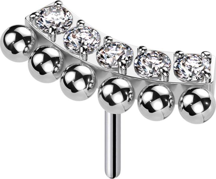 Produktbild Star Piercing Threadless Balken gebogen silber sieben Kugeln Kristalle silber (Titan, ohne Messing)