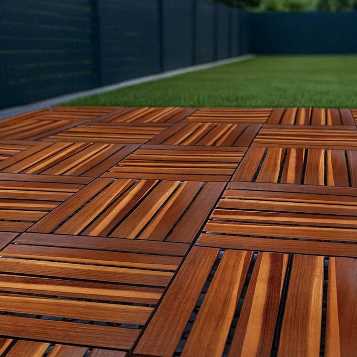 Produktbild Hermex 4er-Set Akazienholz-Fliesen Bodenplatten Klickfliesen Holzfliesen (4 x)