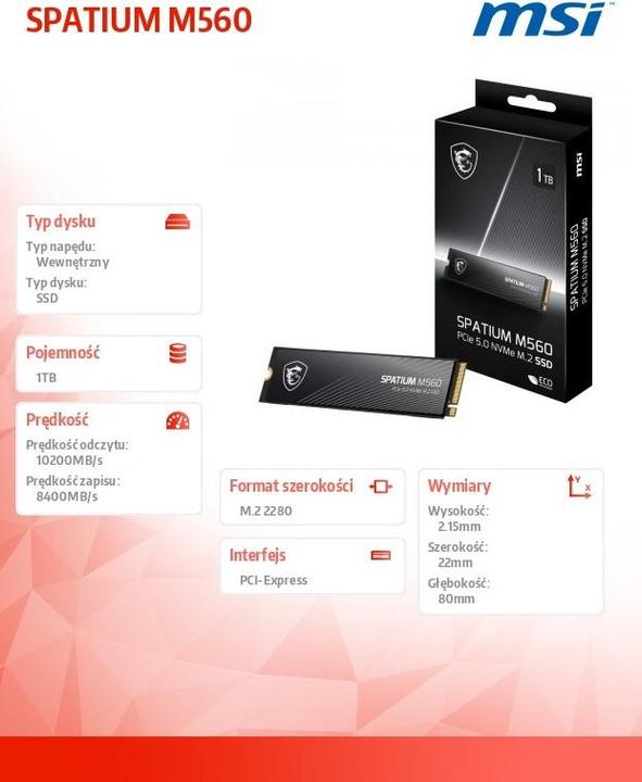 Image du produit MSI Spatium M560 (1000 Go, M.2 2280)