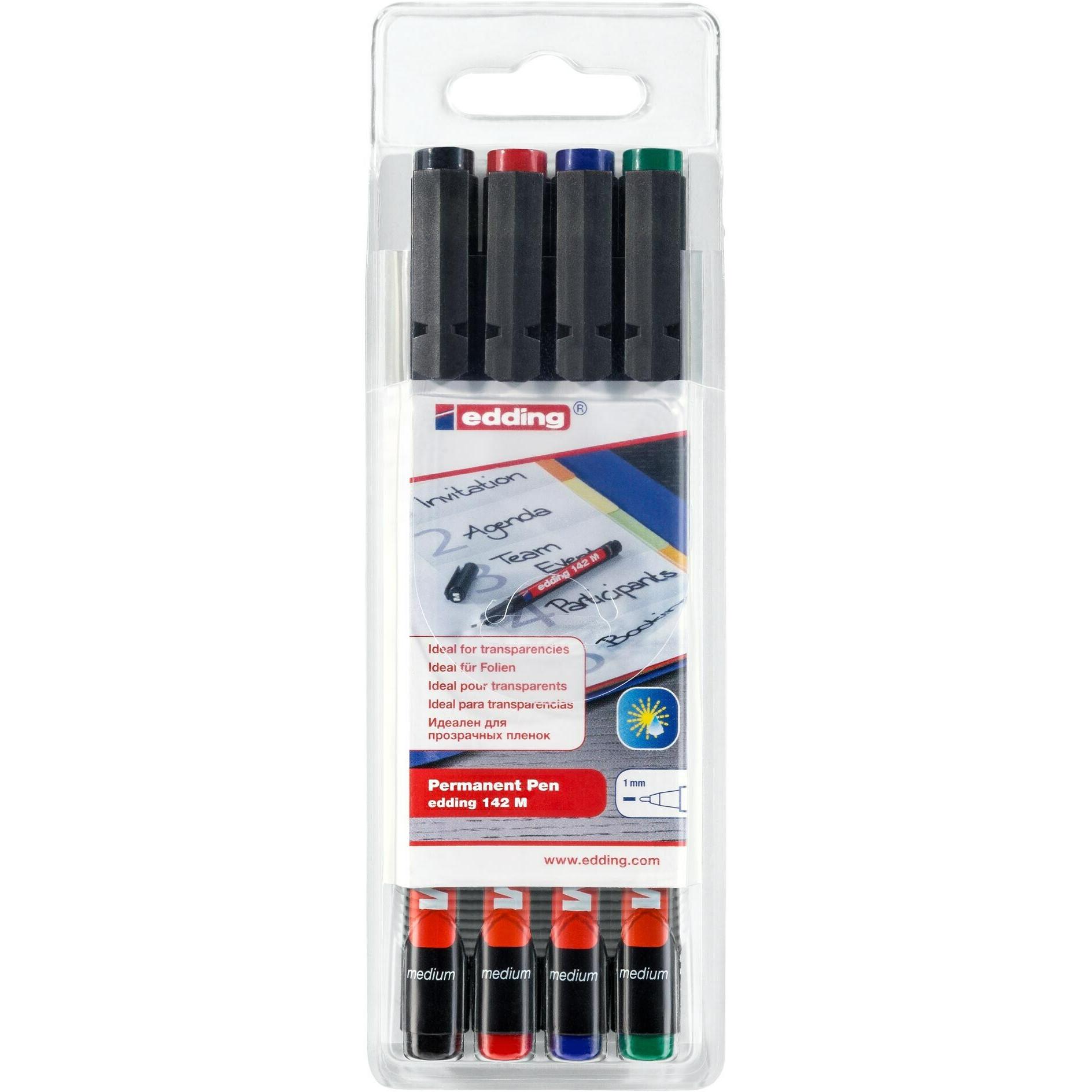 Edding, Marker, Ohp (Blau, Grün, Rot, Schwarz, 1 mm, 4 x)