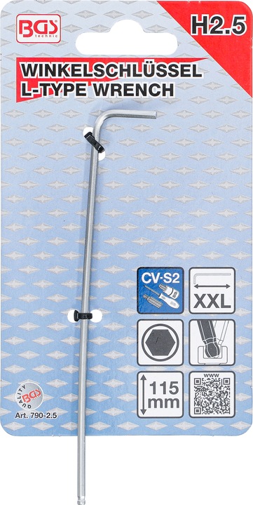 Produktbild BGS Winkelschlüssel extra lang Innensechskant / Innensechskant mit Kugelkopf 2,5 mm