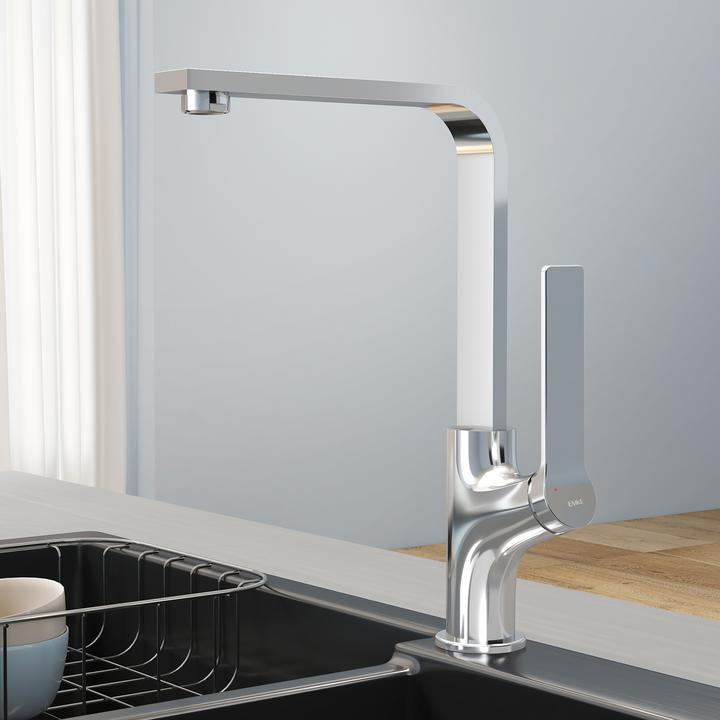 Produktbild Emke Küchenarmatur Chrom Ultradünnes Design 30x22x10 cm 360° Drehbar Edelstahl Einhebelmischer Modern