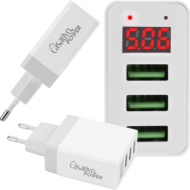 Image du produit Casativo Lot de 2 chargeurs multi-ports avec 3 ports USB & écran LED, 5 V / 2,4 A chacun (15.50 W, 3 ports)