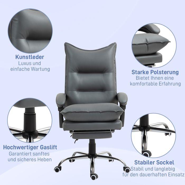 Actual product image Swisshandel24 Bürostuhl mit Liegefunktion, ergonomisch Schreibtischstuhl Drehstuhl Dunkelgrau