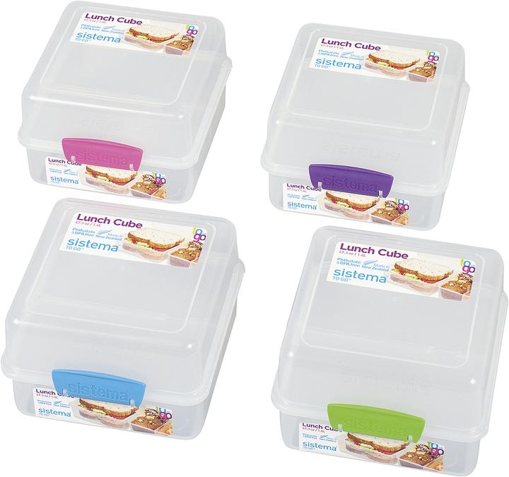 Actual product image Sistema Lunchbox Cube to go 3 compartments 14,5x15x9,6cm assorted colors