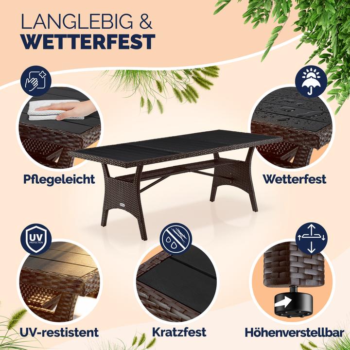 Produktbild Casaria Polyrattan Gartentisch WPC (190 x 90 x 75 cm)
