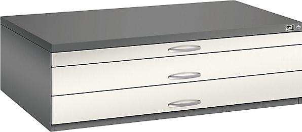 C+P Drawing cabinet, A0, 3 drawers, height 420 mm, volcanic grey / oyster white.