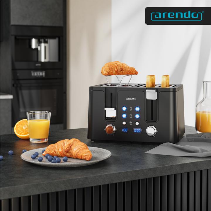 Produktbild Arendo Toaster 4 Scheiben Kurzschlitz, Wärmeisolierendes Doppelwandgehäuse, Automatik, Edelstahl, 1750 W