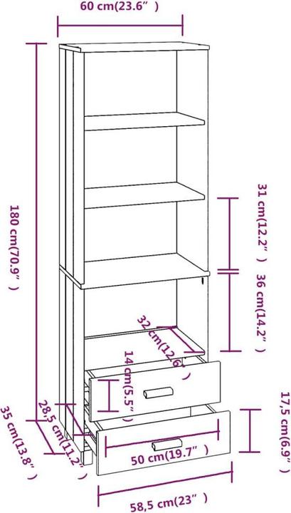 Image du produit vidaXL Highboard (60 x 35 x 180 cm)