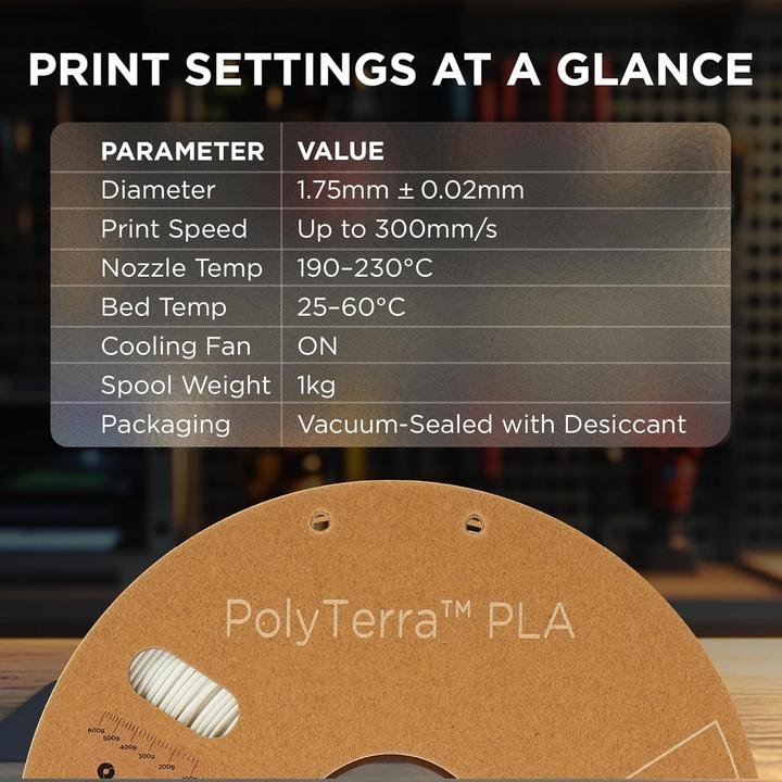Produktbild Polymaker PolyTerra PLA (PLA, 1.75 mm, 3000 g, Weiss)