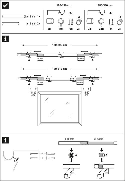Actual product image Gardinia Curtain rods set 1 run Cap extendable