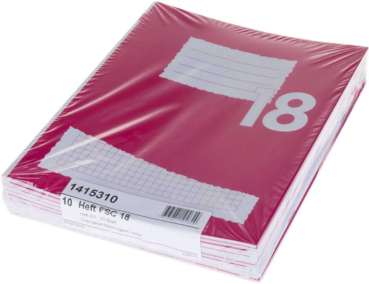 Immagine prodotto Office Quaderno FSC E5, a scacchi, rosa, 10 pezzi (E5, Quadretti)