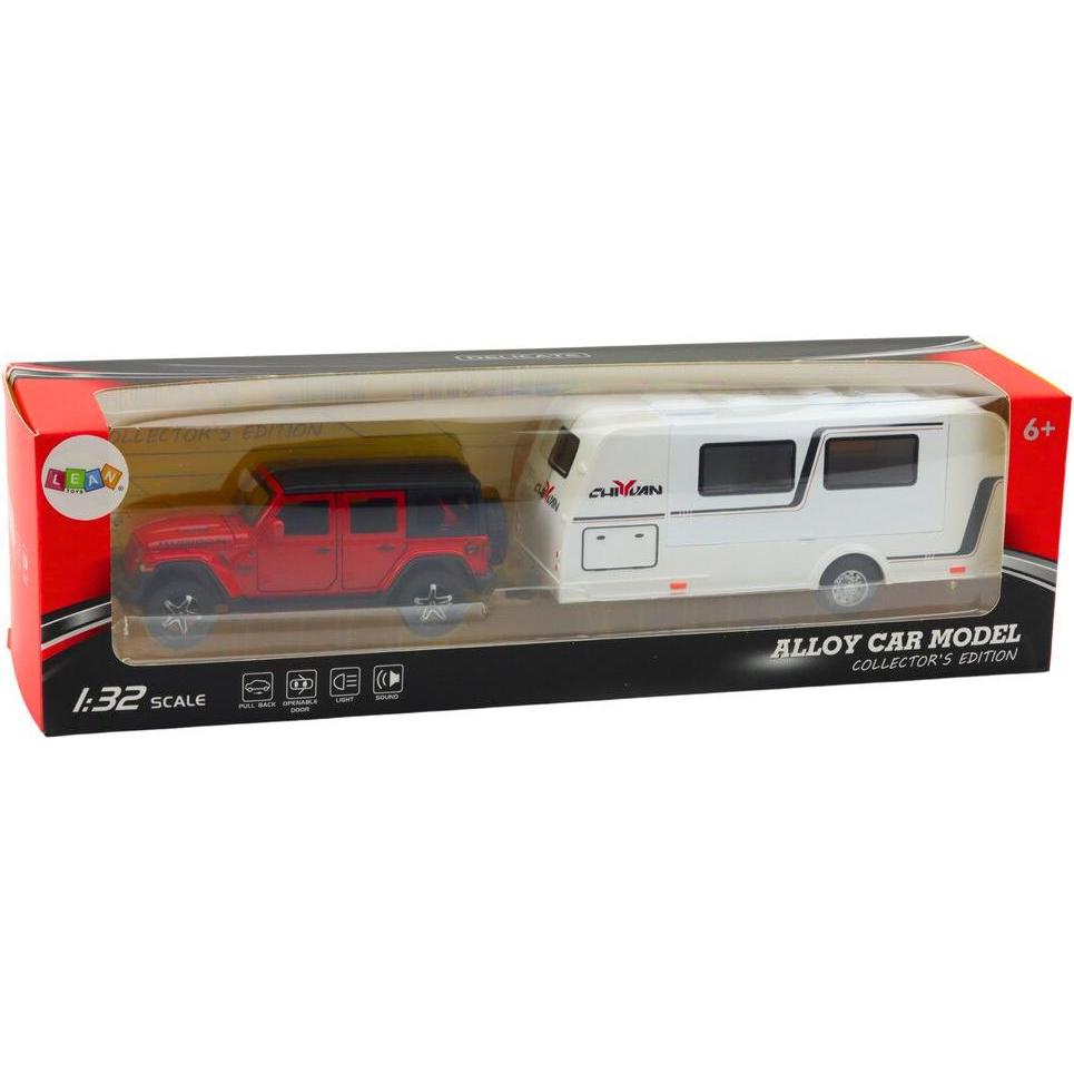 Lean Toys Lean Geländewagen-Bausatz Camper Metal Drive Lights Sounds Rot 1:32